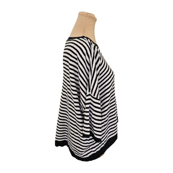 Eileen Fisher Black White Striped Top Faux Pocket Sz M - Picture 3 of 9